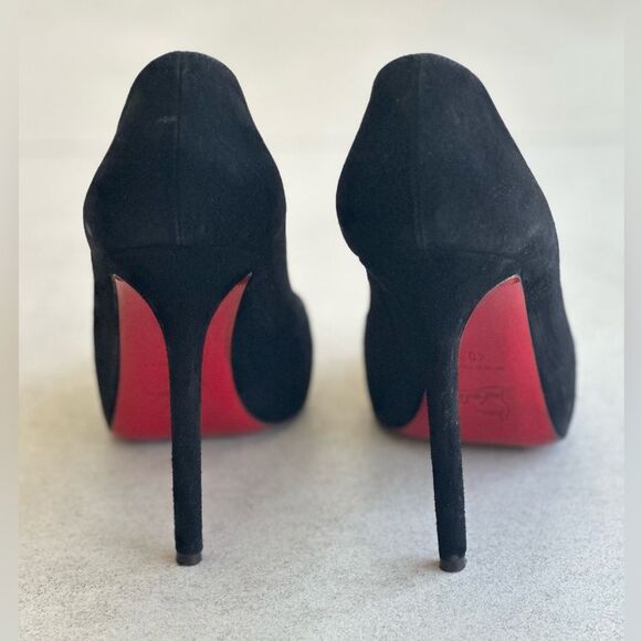 Christian Louboutin Black Suede Peep Toe Flo 120 Veau Velours EU 40 US10 - Picture 4 of 12